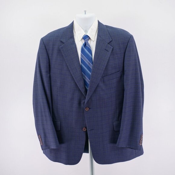 Oak Creek Worsted Wool Blue Yellow Plaid Check 2 Button‎ Sport Coat / Blazer 44L - Picture 4 of 12